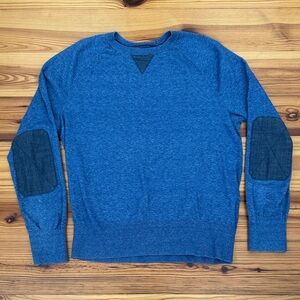 EUC Banana Republic Blue Crewneck 100% cotton Sweater Elbow Patches Med